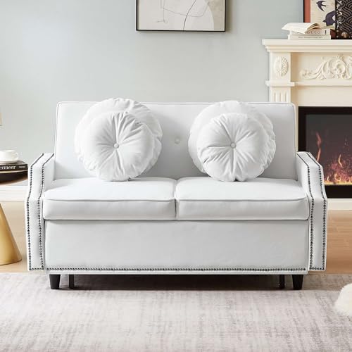 Modern Convertible Sofa Bed with Adjustable Backrest and Pull-Out Bed, Stylish Design 2 Seat Sofa with Pillows and USB Ports, Perfect for Small Spaces, Beige
