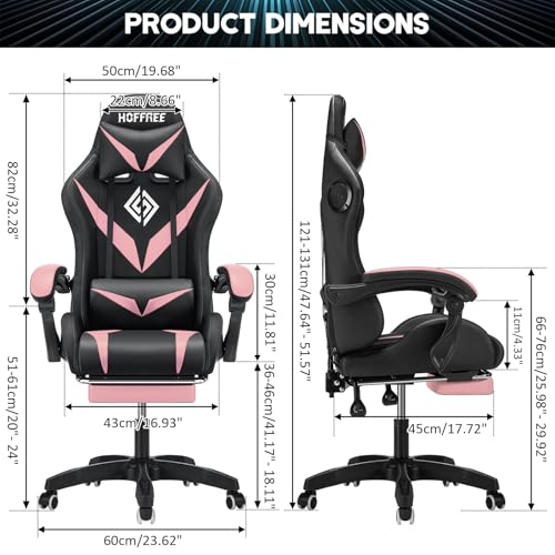 HOFFREE Gaming Chair Massage with Bluetooth Speakers and Led Lights Ergonomic Computer Gaming Chair with Footrest RGB Video Game Chair with High Back Lumbar Support Blue and Black