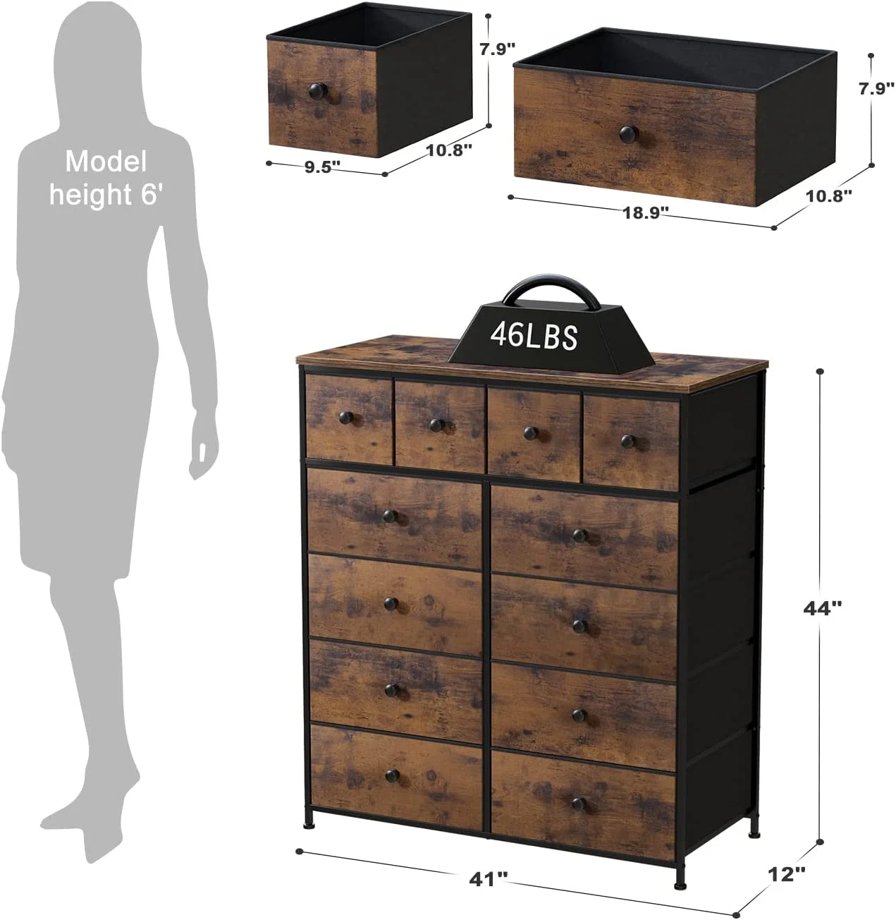 Pink Dresser for Girls Bedroom with 12 Drawers Girls Dressers for Bedroom Pink Chest of Drawers with Wood Top, Metal Frame, Tall Dressers for Bedroom, Closet, Nursery, Living Room Pink