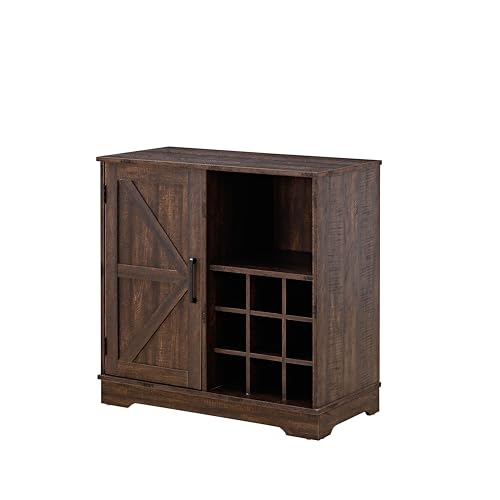 Dolonm Farmhouse Coffee Bar Cabinet Bar Cabinet with Wine Rack Barn Door Buffet Sideboard Cabinet with Drawer, Adjustable Storage Shelves, Living Room, Dining Room Gray Wash
