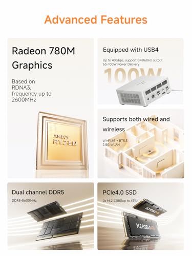 MINISFORUM UM880 Plus Mini PC with AMD Ryzen 7 8845HS(8C/16T, up to 5.1GHz),Mini Computer Radeon 780M Graphics 1TB PCIe4.0 SSD 32GB DDR5,OCuLink,Triple Display with HDMI+DP+USB4, 5xUSB Port,2.5G LAN
