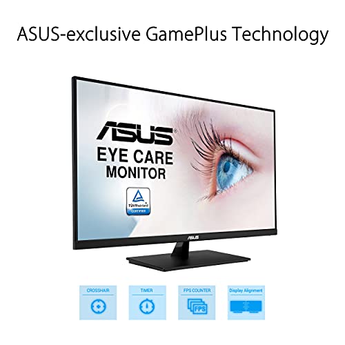 ASUS 31.5” 2K Monitor (VP32AQ) - WQHD (2560 x 1440), IPS, 100% sRGB, HDR10, 75Hz, Speakers, Adaptive-Sync/FreeSync, Low Blue Light, Eye Care, VESA Mountable, Frameless, DisplayPort, HDMI, Tilt,BLACK