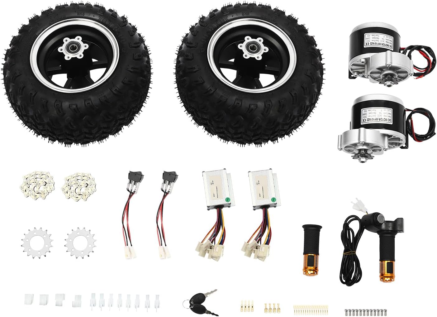 10 Inch 24V Dual Drive Brush Gear Motor Air Wheel Conversion Kit, Digital Display Throttle, 250W Dual Drive Electric Motor Conversion Kit for Electric Beach Cart Bike