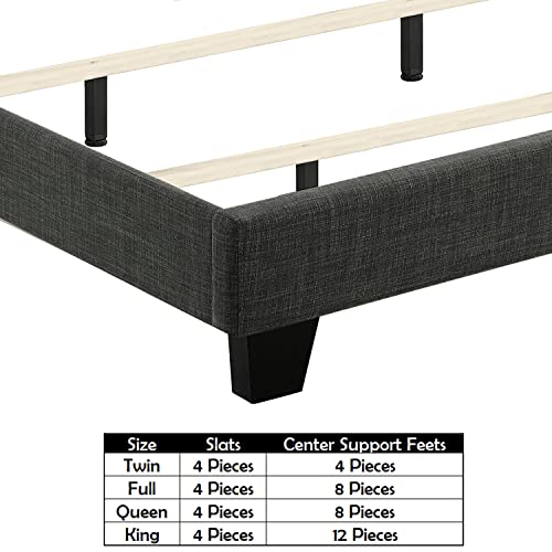 Rosevera Corrine Upholstered Bed Frame with Button Tufting Headboard/Adjustable Headboard/Rolled Head Headboard Bed Frame/Wood Slat Support/Easy Assembly,Twin,Natural