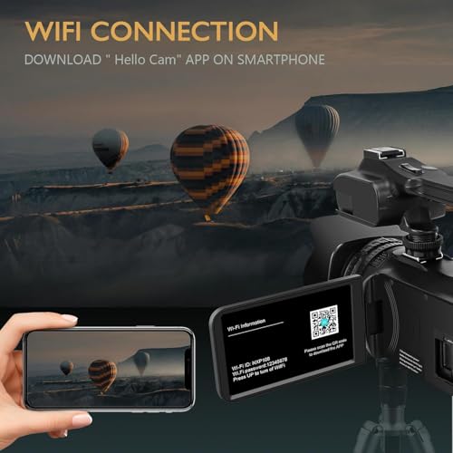 6K Camcorder Video Camera 64MP IR Night Vision Vlogging Camera for YouTube 18X Digital Zoom 4.0 Inch Touch Screen Video Camera with WiFi, Microphone, Remote Control, 64GB SD Card,Stabilizer