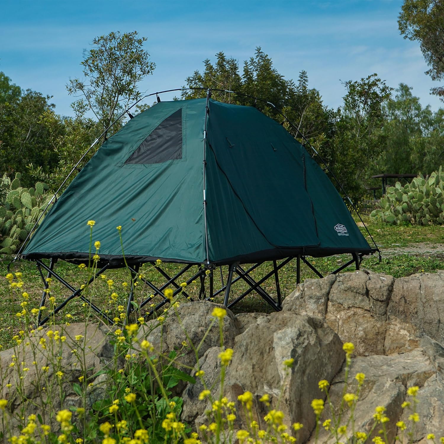Kamp-Rite Double CTC Compact Quick Setup 2 Person Tent Cot, Chair and Tent with Rain Fly, 600 D Roller Wheeled Carry Bag & 190T Carry Bag, Green