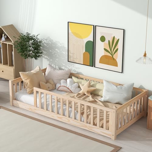 Bellemave Twin Montessori Bed, Floor Bed, Floor Bed Frame, Floor Bed for Kids, Wooden Kids Floor Bed(Natural).