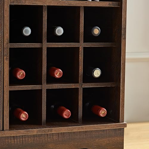 Dolonm Farmhouse Coffee Bar Cabinet Bar Cabinet with Wine Rack Barn Door Buffet Sideboard Cabinet with Drawer, Adjustable Storage Shelves, Living Room, Dining Room Gray Wash