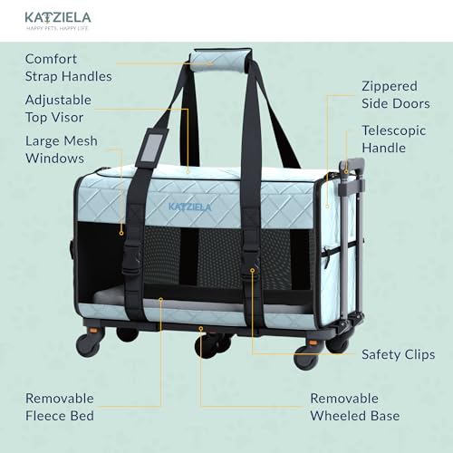 Pet Carrier Airline Approved - Dog Carrier with Wheels - TSA Airline Approved Dog Carrier - Rolling Pet Carrier with Wheels for Small to Medium Size Cat or Dog - Airplane Cabin Animal Friendly Luggage