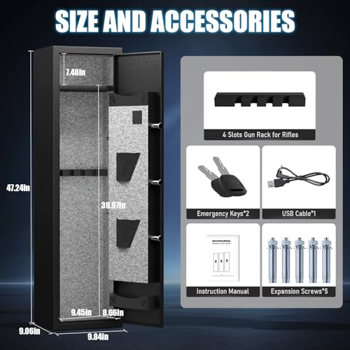 Gun Safe for Rifle and Pistols, 7-8 Large Unassembled Gun Safes for Rifle and Shotgun, Shotgun Rifle Gun Safe with Backlit Keypad & Mute Function, Removable Shelves & Handgun Pocket