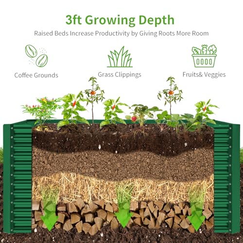 Land Guard 8x4x3ft Rectangular Galvanized Raised Garden Beds, 36" Tall Large-Capacity Metal Planter Box Outdoor, Durable Deep Raised Garden Bed, Raised Beds for Gardening Vegetables, Classic Silver