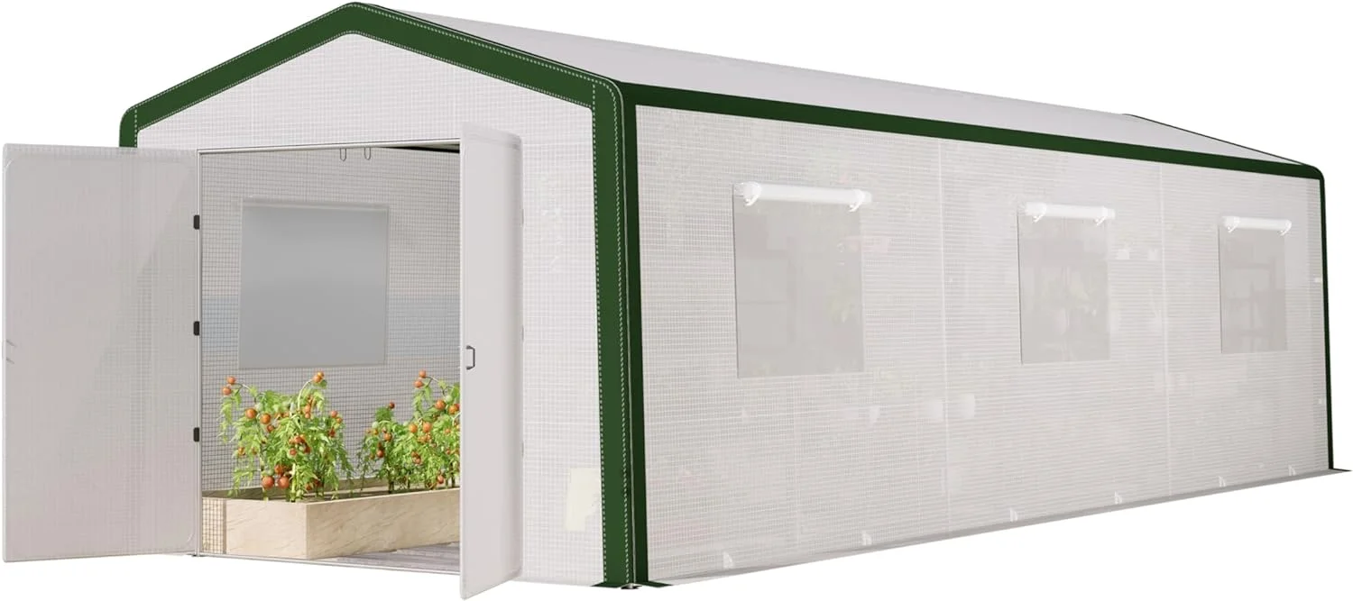 AMERLIFE 30x10x8.5ft Large Tunnel Greenhouse for Outdoors with Hinged Door 6 Vents White/Green