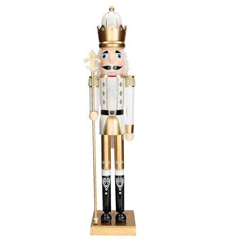 Fun Express 3 Ft. Large Classic Green Wooden Holiday Nutcracker with Scepter, Festive Christmas Decoration