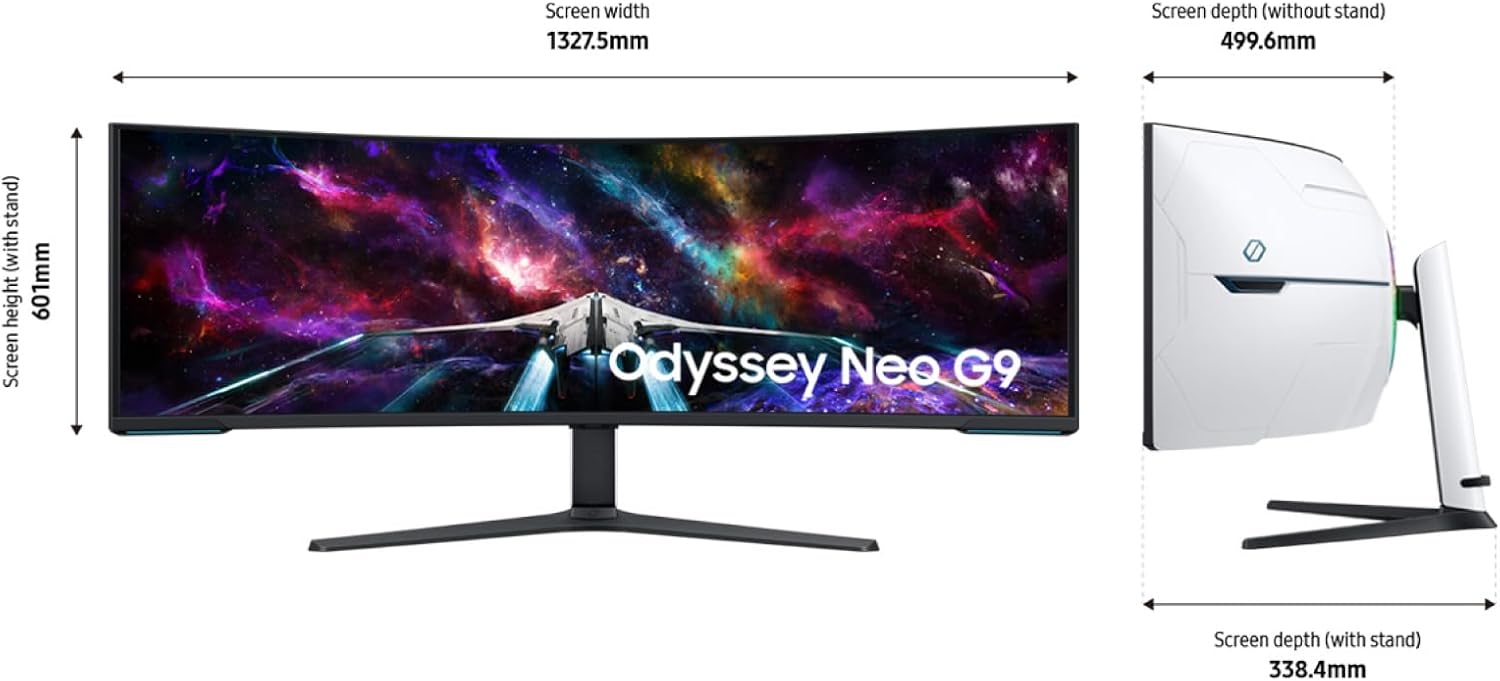 SAMSUNG 57" Odyssey Neo G9 Series Dual 4K UHD 1000R Curved Gaming Monitor, 240Hz, 1ms with DisplayPort 2.1, Quantum Mini-LED, DisplayHDR 1000, AMD FreeSync Premium Pro, LS57CG952NNXZA, 2023 (Renewed)