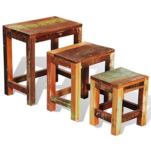 Nesting Table Set 3 Pieces Vintage , Wood,Rustic , Wood Nesting Tables Set of 3, Handcrafted Wooden Coffee Tables for Living Room, Side Tables, or Lamp/Plant Stands Accent Tables, Living Room Furnitur