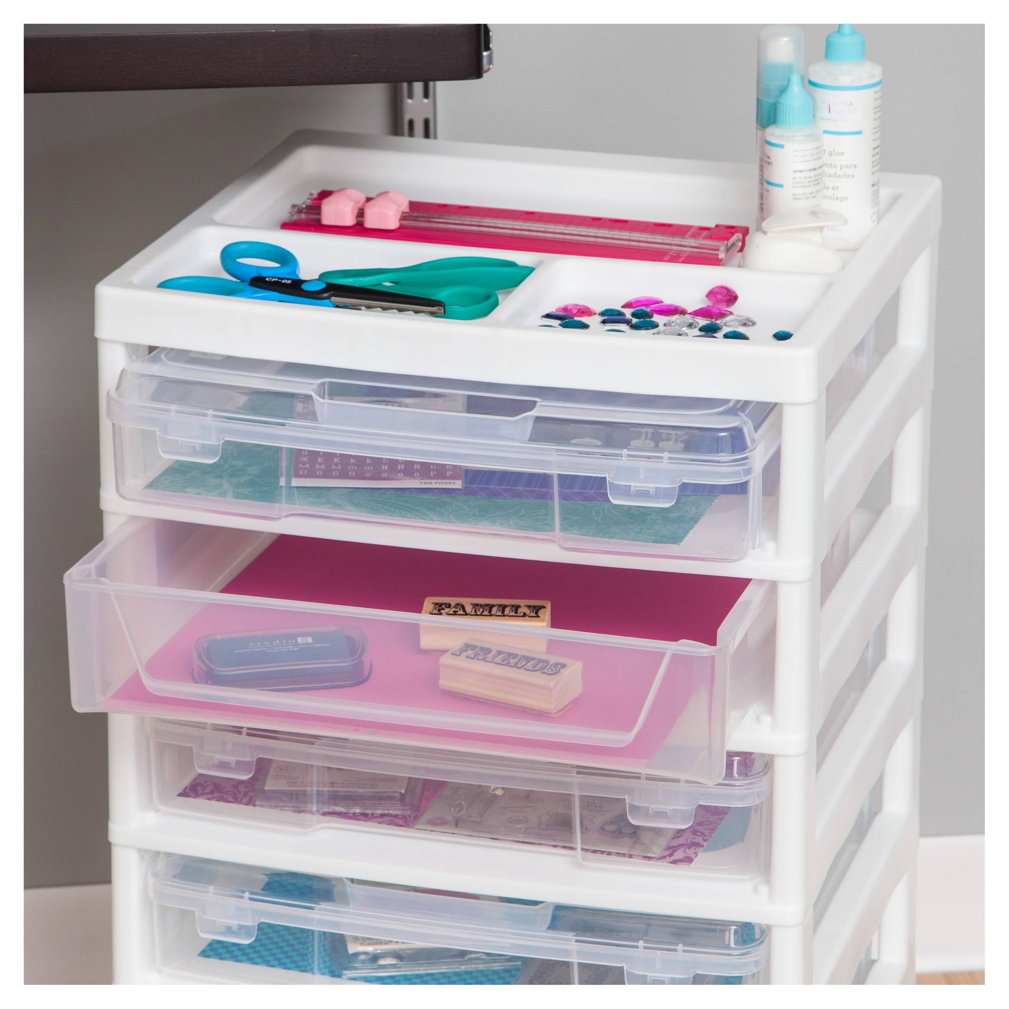 Iris 6-Case Scrapbook Cart with Organizer Top, White