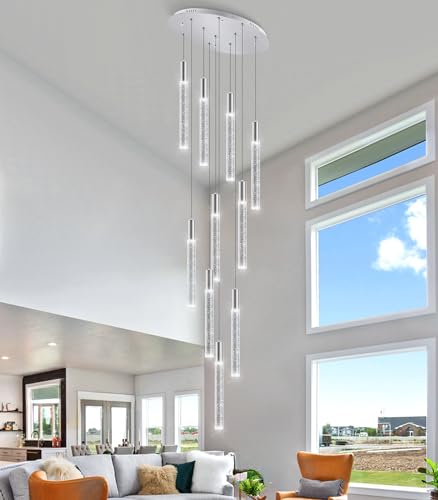 32-Lights Large Chandeliers for Entryway Modern Crystal High Ceiling Pendant Lights for Living Room Foyer Chandelier Gold Lighting Fixture with Remote Dimmable Light