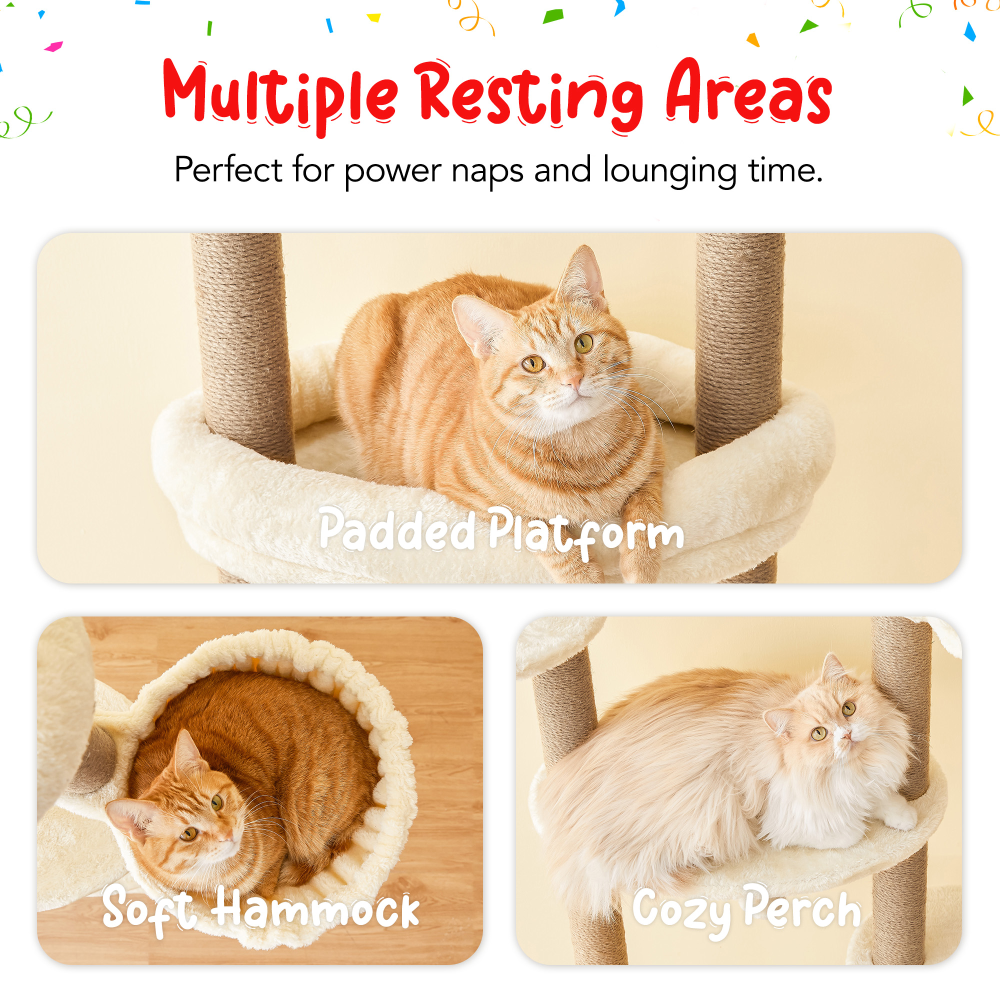 Furcato 92.1"-101.6" Adjustable Height Cat Tree, Floor to Ceiling Cat Tower, 7 Tiers Cat Climbing Tree with Hammock, Fully Sisal Scratching Posts for Indoor Cats, Beige
