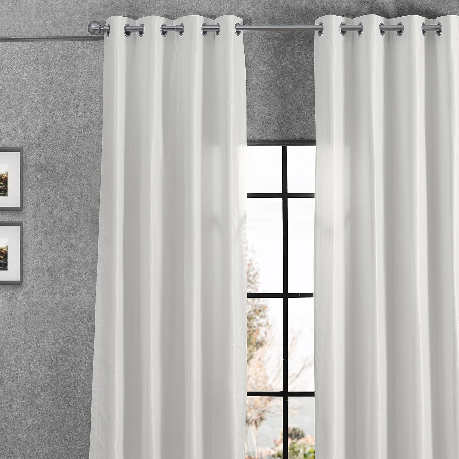 Off White Grommet Blackout Vintage Textured Faux Dupioni Silk Curtain (1 Panel), Off White, 50W X 84L