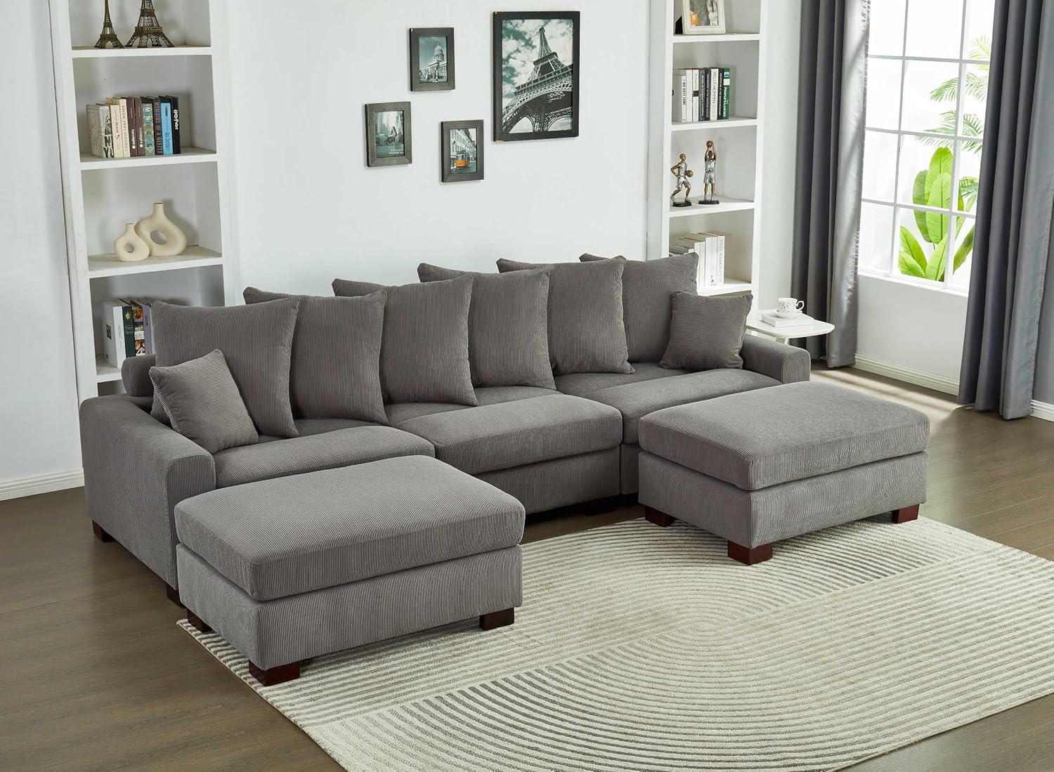 Modular 5-Seater Couch - Ultra Comfortable L&U Shape Sectional Sofa, Luxurious Corduroy Fabric Living Room Furniture with Plush Cushions - Perfect for Relaxing, Easy Assembly, Fits 5 People