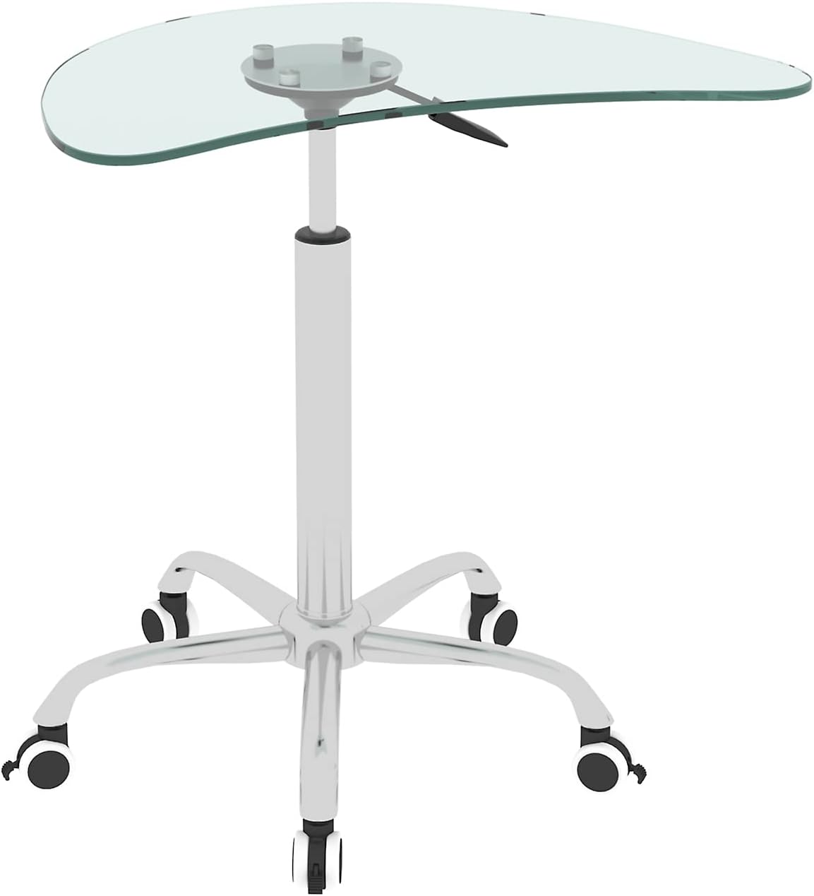 Adjustable Height Transparent Tempered Glass Table Desk Table with Lockable Wheels(Adjustable Range 24.2 "~32.7 ")