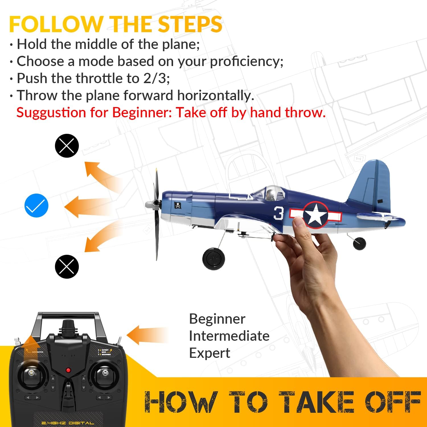 VOLANTEXRC RC Plane 4CH RC Airplane BF-109, andF4U Corsair Ready to Fly with Upgraded Canopy, Xpilot Stabilization System&One Key Aerobatic Function for Beginners, Adluts