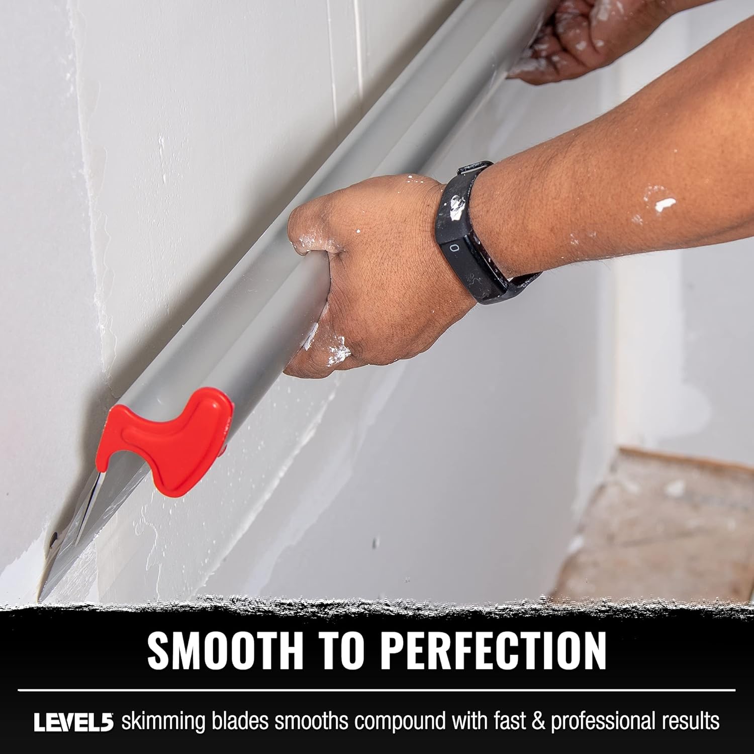 LEVEL5 14" Skimming Blade | Smoothing/Knock-Down Knife | Extruded Aluminum & European Stainless Steel Construction | High-Impact End Caps | Sheetrock Drywall Gyprock Wall-Board Plasterboard | 4-914