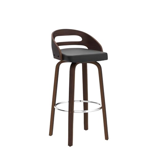 Bar Stools Set of 2, Swivel Bar Height Stools with Low Back, Wood Bar Chairs with Soft Cushion Seat, 24.6-Inch Seat Height (Black-1, 26" Counter Height)