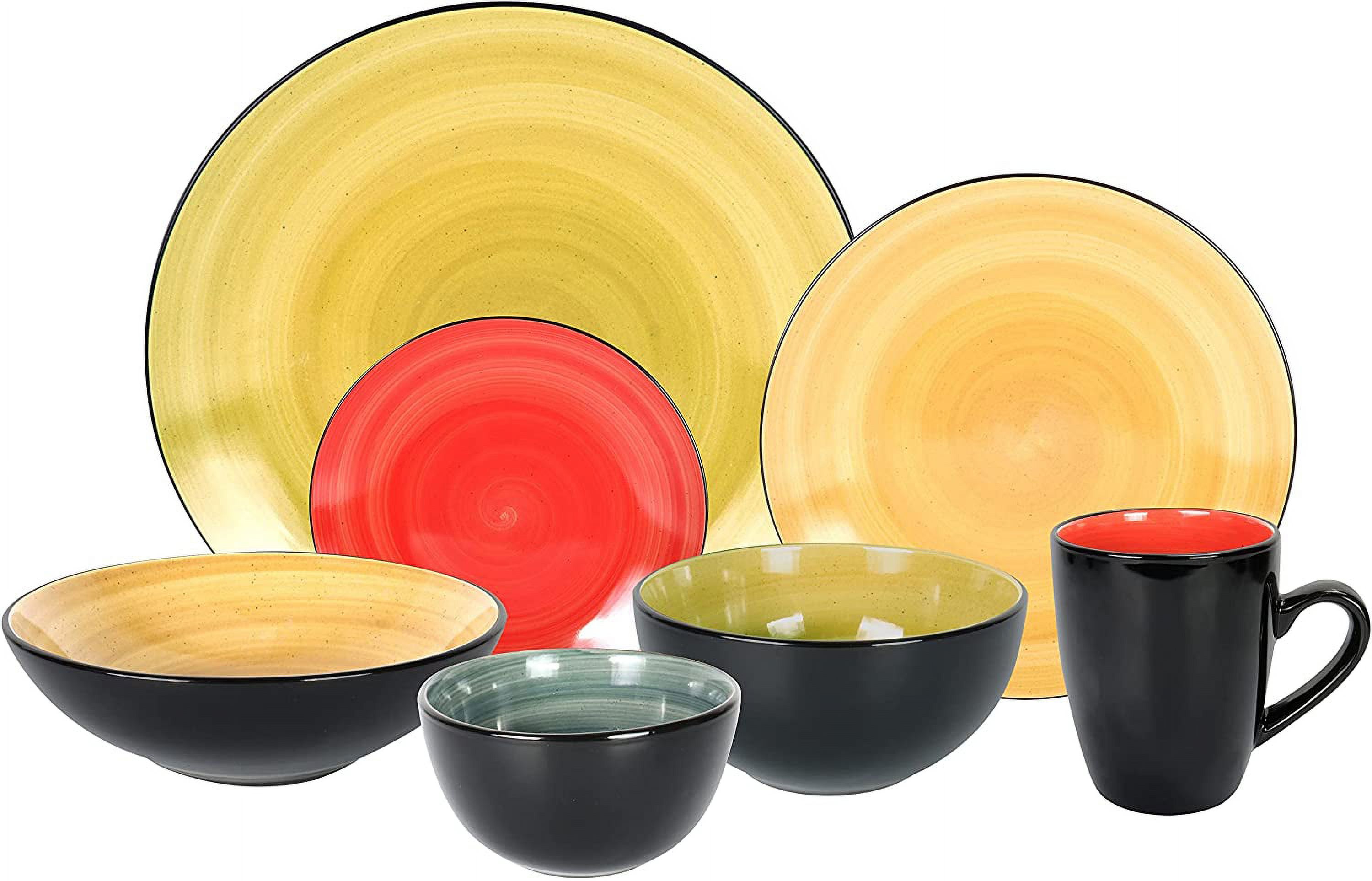 Stoneware Sonoma Dinnerware Set Black + Speckled Spin Wash (56Pc Set Mix Blue Green Red Yellow)