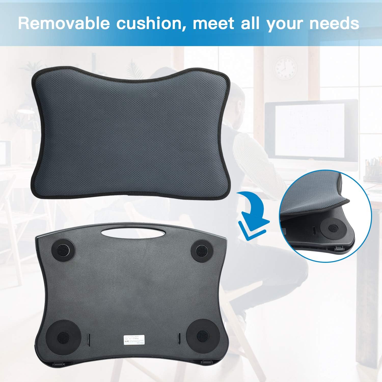 HUANUO Lap Desk with Cooling Fan, Laptop Lap Desk with 5 Adjustable Angles, Laptop Desk Fits 15.6 Inch Laptops, Lap Laptop Stand for Car with Detachable Mouse Pad & Mesh Cushion Lap Desk Writing Board