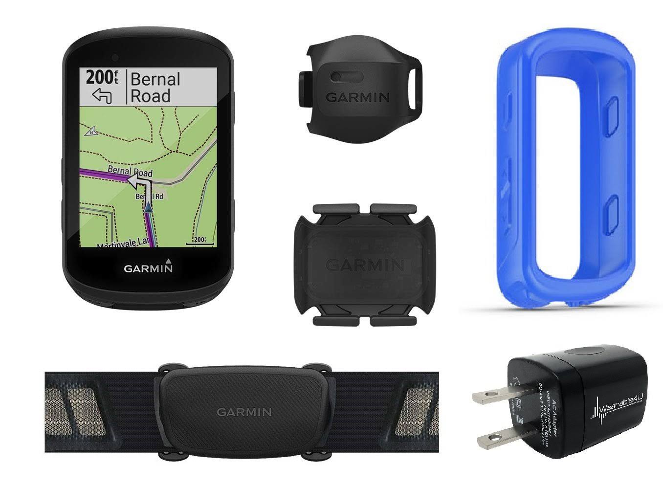 Garmin Edge 530 GPS Cycling Computer with Included HRM Original Garmin Silicone Case Wearable4U Wall Charging Adapter Bundle Blu
