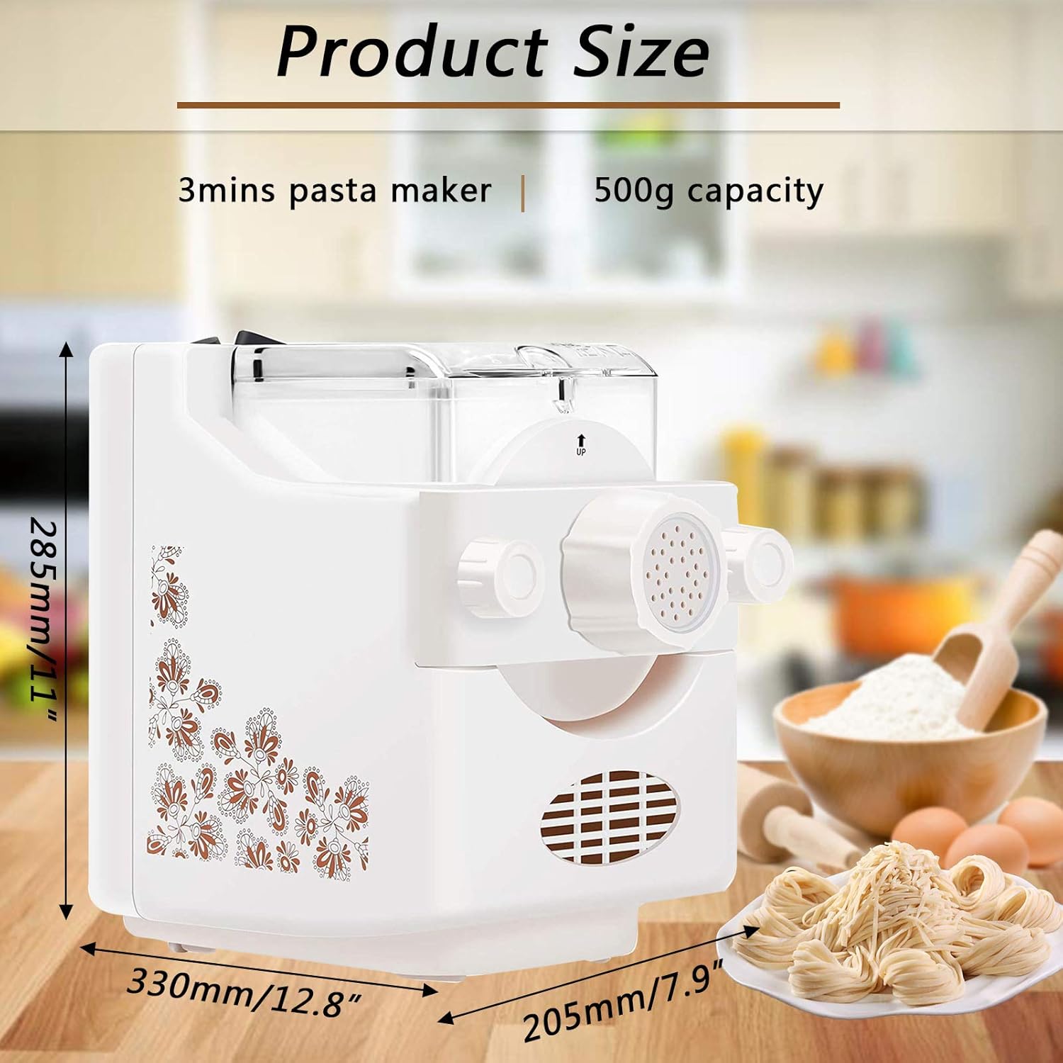 JIAWANSHUN Automatic Pasta Maker Electric Noodle Maker Machine 10molds for Pasta Macaroni Dumpling wrappers 10Mintues for Breakfast (110V)