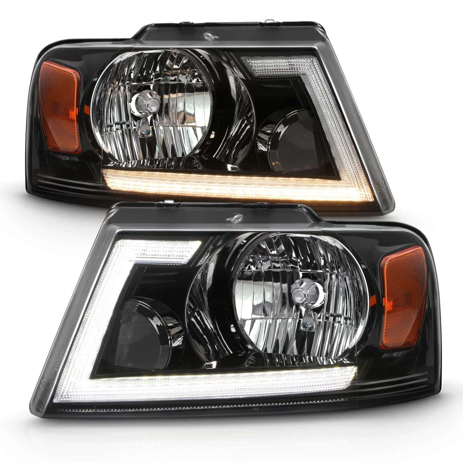 AKKON - Fits 2004-2008 Ford F150 06-08 Lincoln Mark LT Pickup Truck [LED-Tube Running Switchback Turn Signal] Black Headlights
