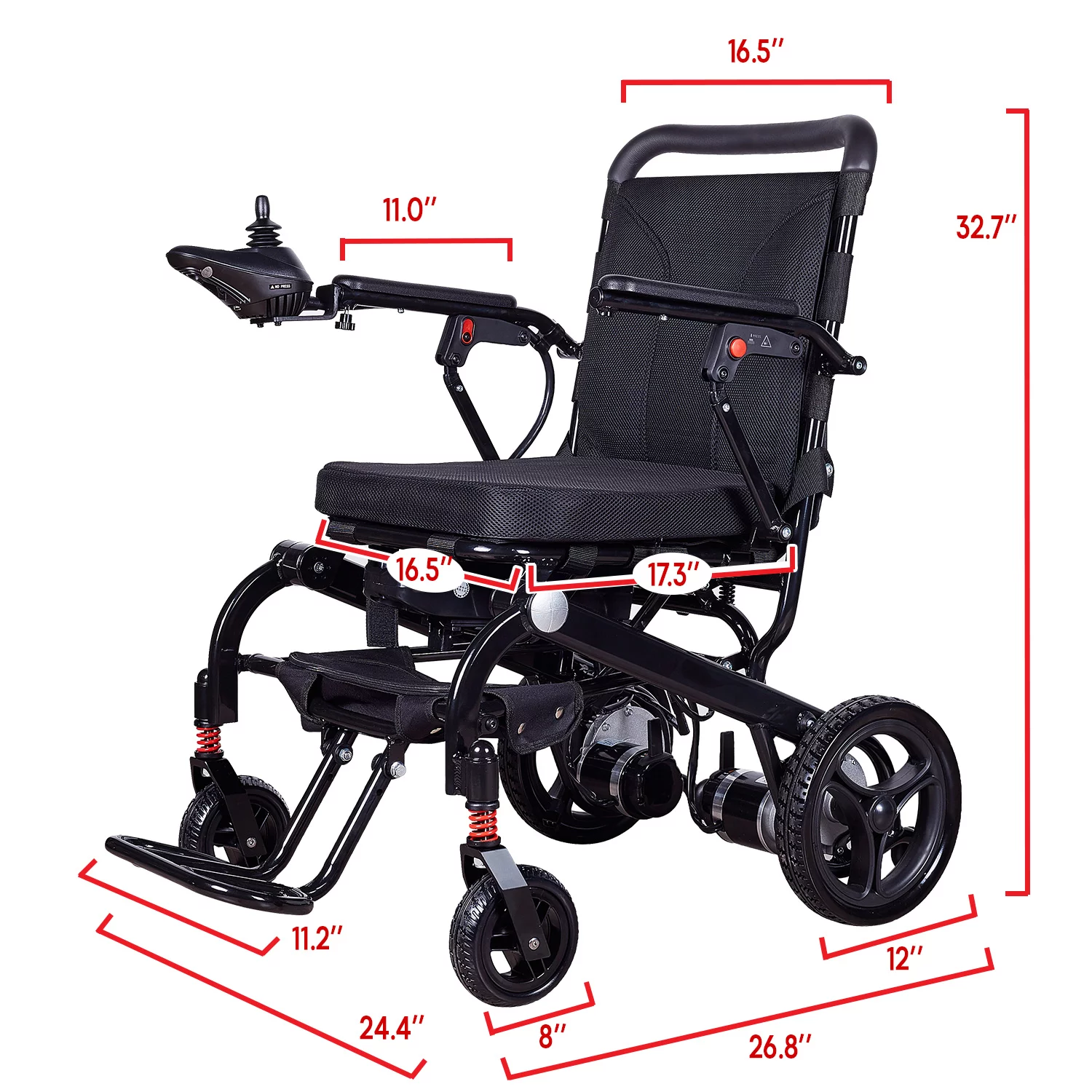 Lightweight (Net Weight 40lbs) Foldable Electric Wheelchair - Black