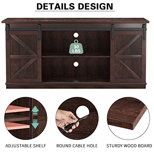YESHOMY Farmhouse TV Stand for Televisions up to 65 Inches, Sliding Barn Doors and Storage Cabinets, Console Table and Media Furniture for Living Room, 58 Inch, Milk White
