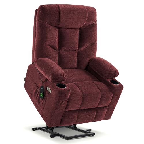 MCombo Power Lift Recliner Chair with Extended Footrest for Elderly People, Fabric 7287 (Navy Blue, Medium)