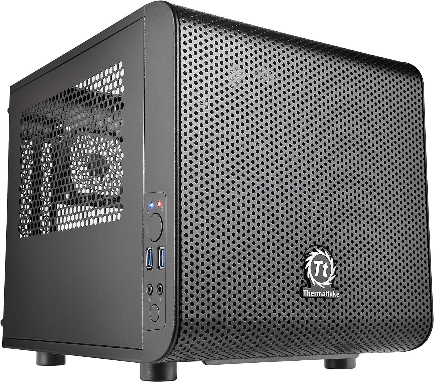 Thermaltake Core V1 SPCC Mini ITX Cube Gaming Computer Case Chassis, Interchangeable Side Panels, Black Edition, CA-1B8-00S1WN-00
