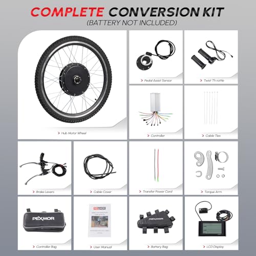 PEXMOR Electric Bike Conversion Kit, 48V 1000W /1500W 26" Front/Rear Wheel E-Bike Hub Motor Kit, Upgrade 3 Mode Controller w/PAS/LCD Display/Twist Throttle Ebike Bicycle Wheel Kit