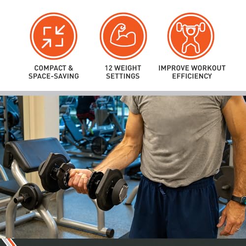 BodySport 40 Pound Adjustable Dumbbells – Includes 12 Free Weights, Ranging from 3 to 40 Pounds, Ideal for Home Gym Workouts and Weight Training
