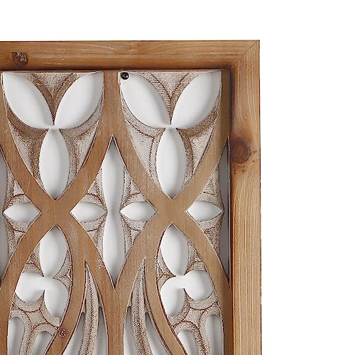 XIAOAIKA Carved Wood Wall Art Decor - Floral Design Panel, Distressed Carved Antique Wood Decor - Decorative Wall Sculpture for Living Room, Bedroom, and Entrance Hall 33.1 x 14.6 inches (2 Panels)