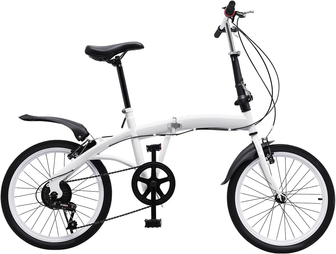 20" Adult Folding Bikes, 6 Speed Shifter Folding City Bike Light Weight Carbon Steel Folding Camping Bicycle Adjustable Height Bicycle for Men/Women/Teen Riding USA Stock