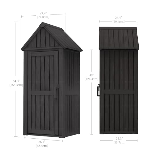 Outdoor Storage Shed,Resin Storage Cabinet with Lockable Door,Removable Shelves,Reinforced Floor,Durable and Weatherproof Shed for Backyard Garden Patio Lawn(Grey)