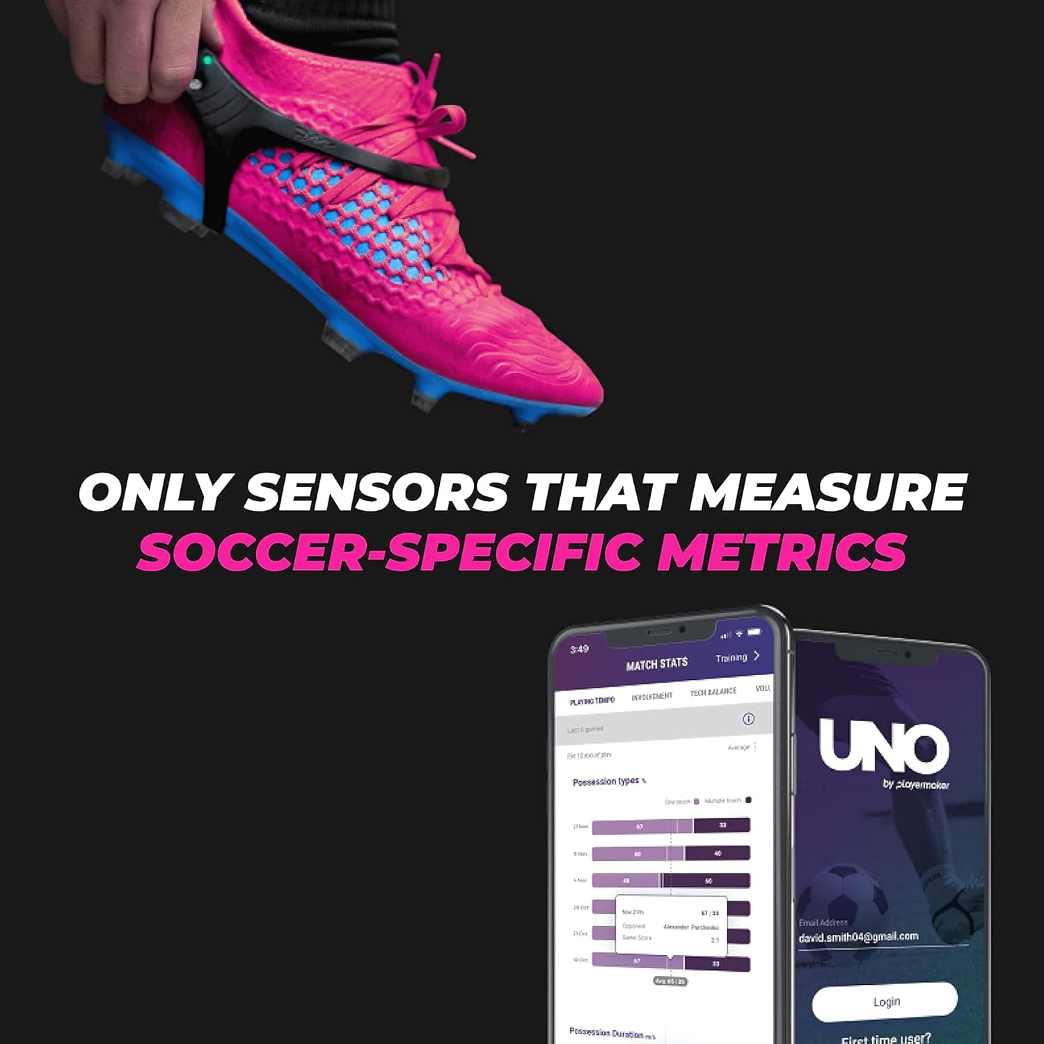 Playermaker Smart Soccer Activity Tracker - Wearable Soccer Training Foot Sensor Equipment for Analyzing Physical and Technical Data - Outdoor and Indoor Use - iOS and Android Compatible