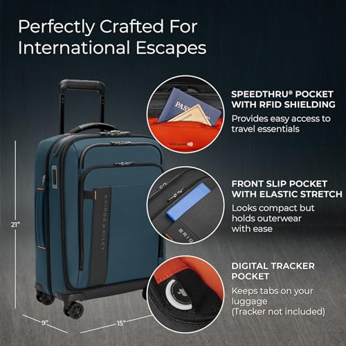 Briggs & Riley Domestic 22" Carry On Expandable Spinner - Luggage for Travel, Suitcases with Wheels, Softside Rolling Bag for Men & Women, Self-Repairing Zipper - ZDX Collection, Black