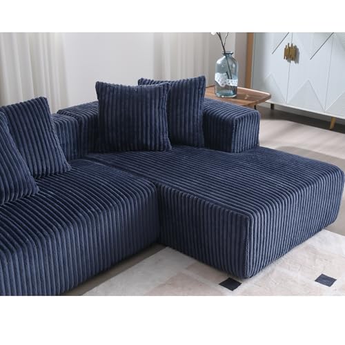 131" Modular Sectional Couch, Comfy Corduroy Striped Fabric Floor Sofa, Luxury U-Shape Sectional Sofa with Chaise Lounge, Free Combination Sleeper Sofa for Living Room, Apartment, Beige