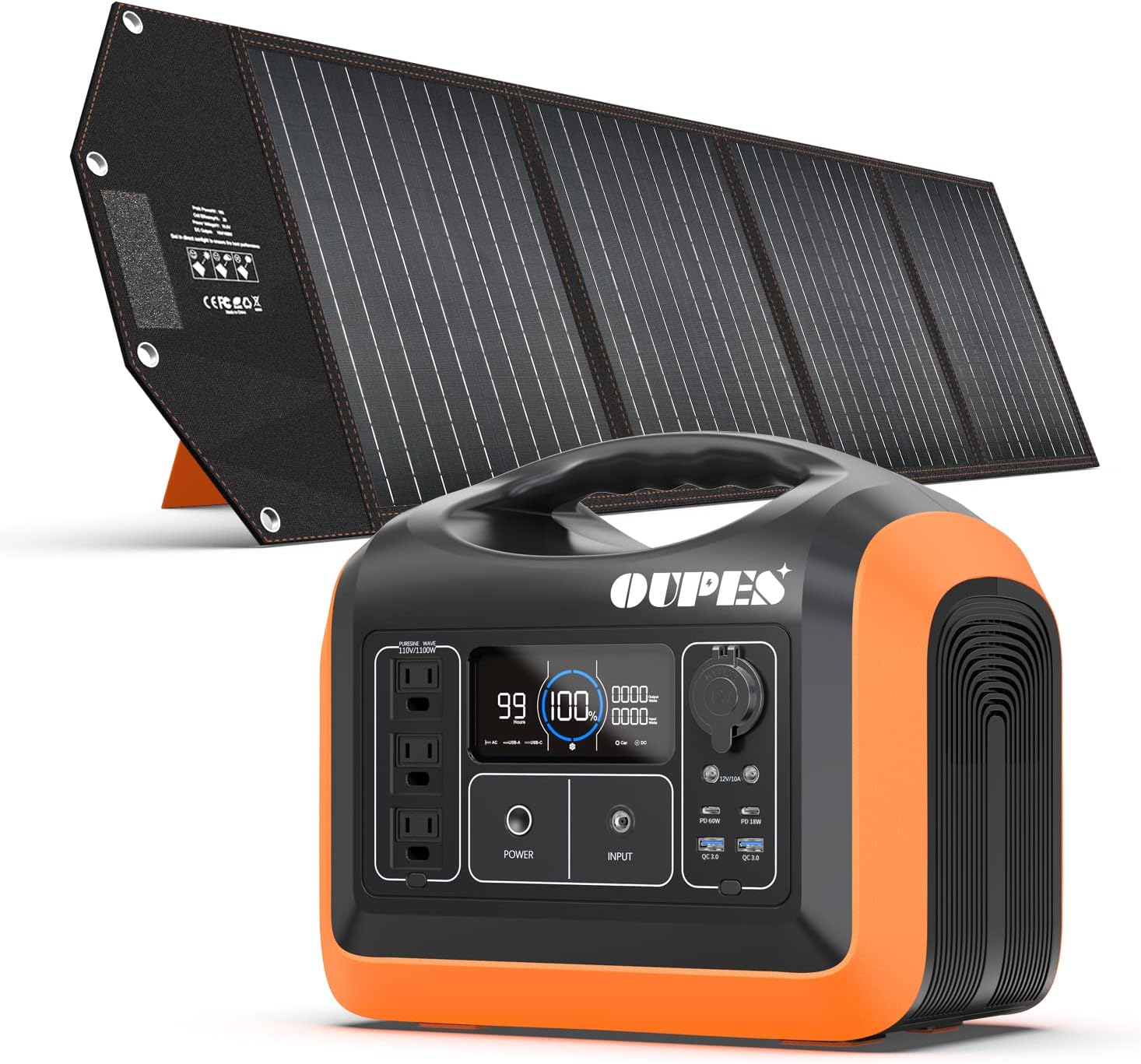 OUPES Portable Power Station 1800W Solar Generator 1488Wh Solar Mobile LiFePO4 Battery Pack Pure Sine Wave AC Inverter 10 Outputs for Outdoors Camping RV/Van Hunting Emergency Overlanding
