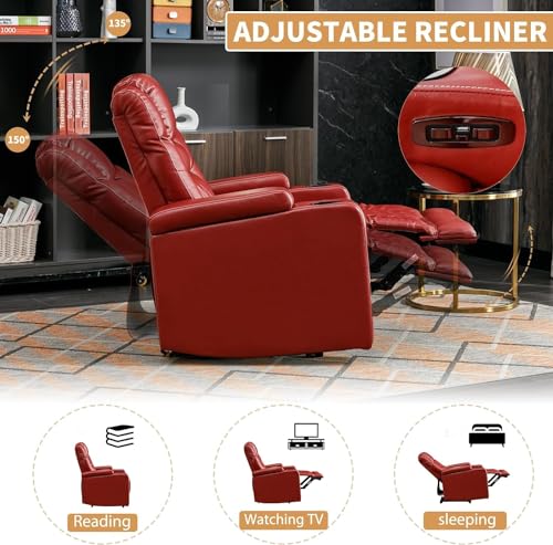 ANJ Power Home Theater Seating, PU Leather Electric Recliner Chair with Powered Headrest, Dual Motors Movie Reclining Chairs with LED Lights,USB Port, Cup Holders, Hidden Arm Storage (Brown)