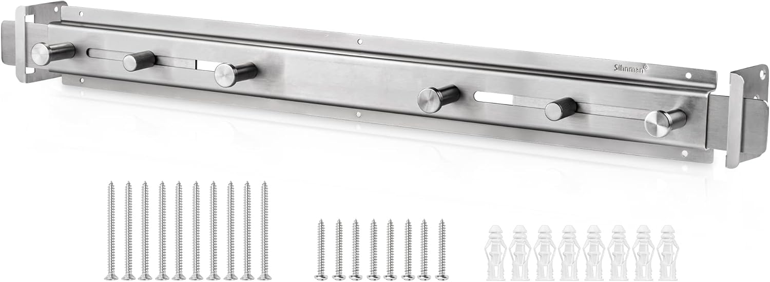 Door Barricade Bar with Door Hook Door Hanger (SUS) Patented Design for Security Reinforcement and Home Protection. Stop House Invasion and Intruder on Front Door, Bathroom and Bedroom. Childproof.