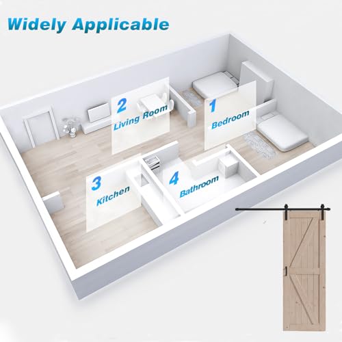 FREDBECK 48in x 80in Sliding Wood Barn Door with 8FT Barn Door Hardware Kit Included K Shape Solid Spruce Panel Sliding Door Double Surfaces Need to Assembly