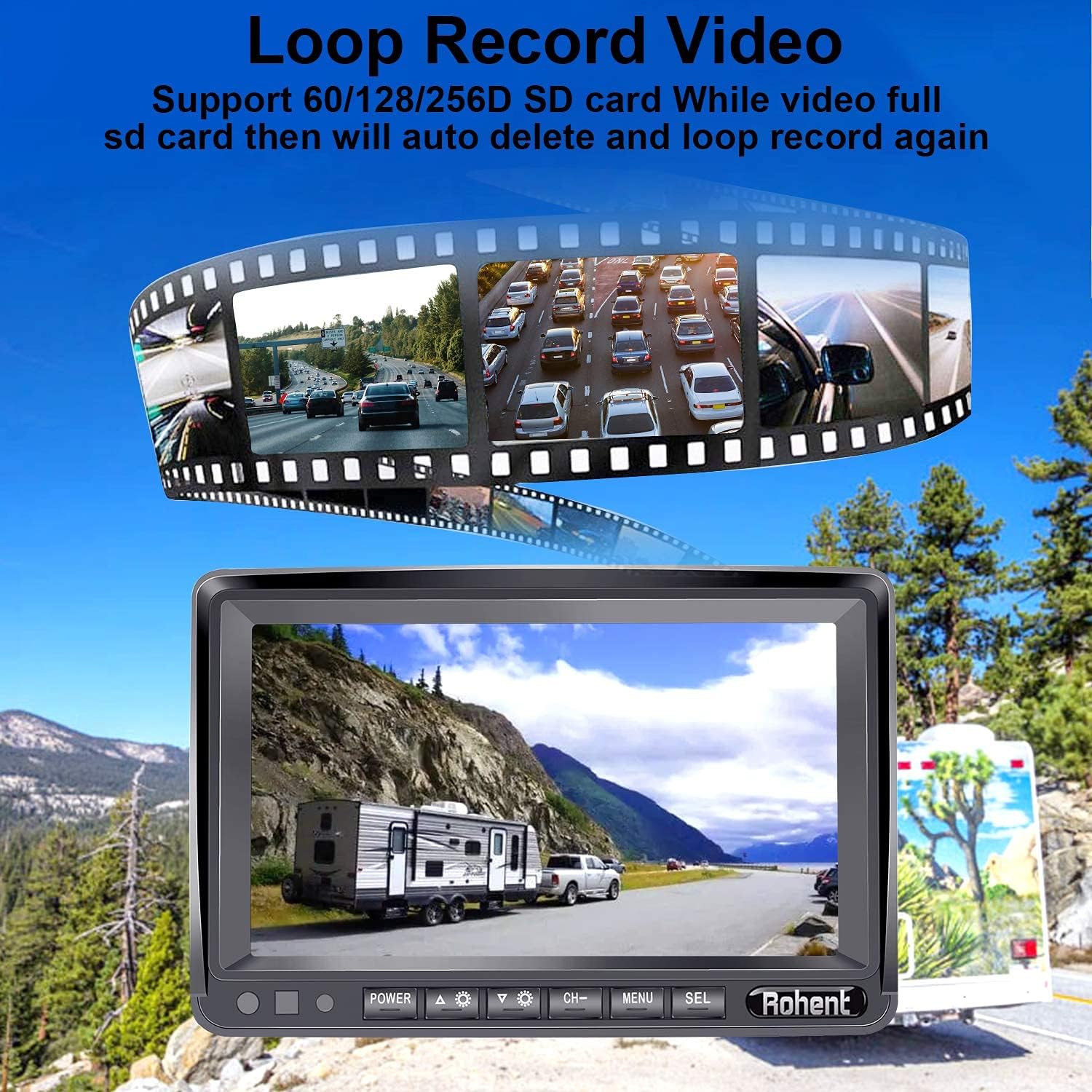 Wireless Backup Camera for RV HD 1080P with 7 Inch DVR Monitor High-Speed Rear View Observation System for RVs Trucks Trailers 5th Wheels with Adapter Compatible with Furrion Pre-Wired RV Rohent R9
